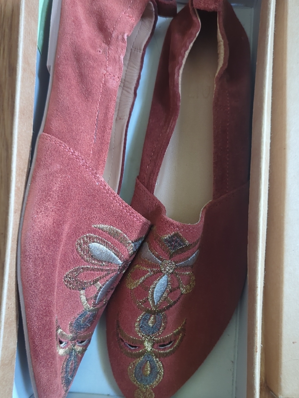 Sundance Women’s Suede Embroidered Slip-On Flats - Rust